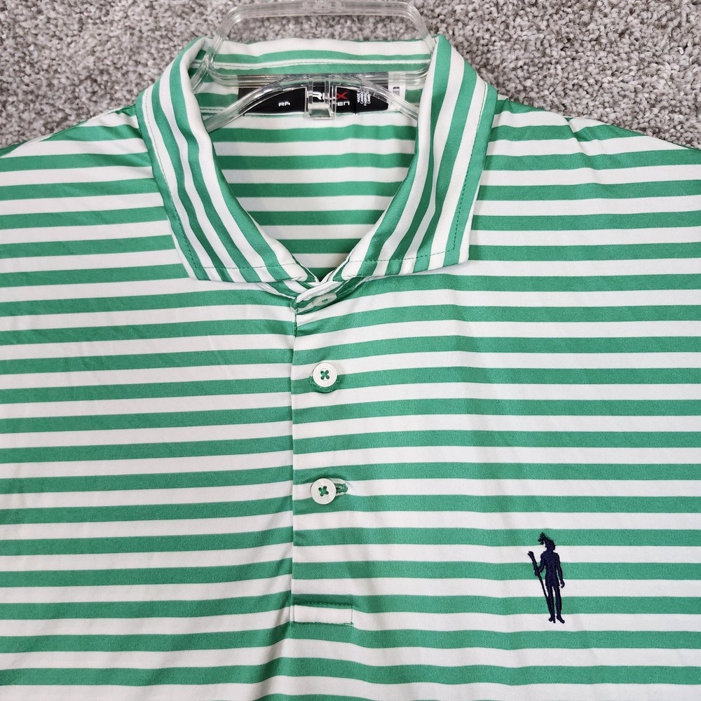 Ralph Lauren RLX Polo Shirt Mens XL Green White Striped Golf Performance Stretch